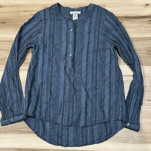 LA Threads Blue Linen Blend Long Sleeve Shirt Women’s Small